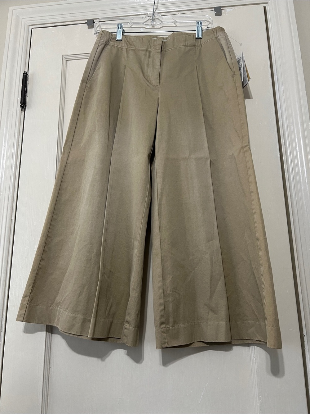 Michael Kors Extra Wide Leg Crop Khaki Trousers